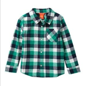 JOE FRESH Plaid Button Down Shirt With Pocket Green Boy Age 2Y